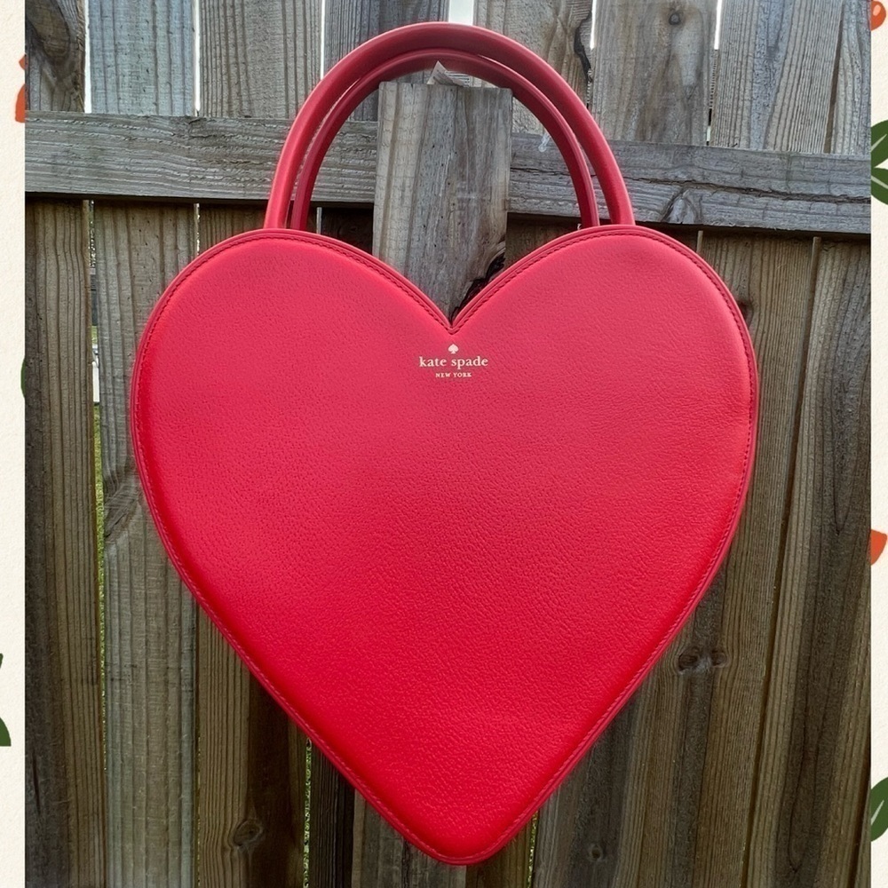 Kate Spade Dolly Red Heart Large Rose Colored Glasses Leather Novelty Rare Bag - Picture 9 of 11